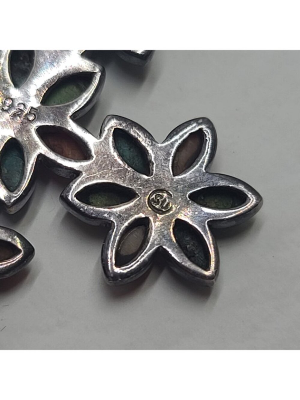 Vintage Sterling Silver Turquoise Lapis Spiny Oyster Floral Cross Pendant ,TH SU - Picture 9 of 9